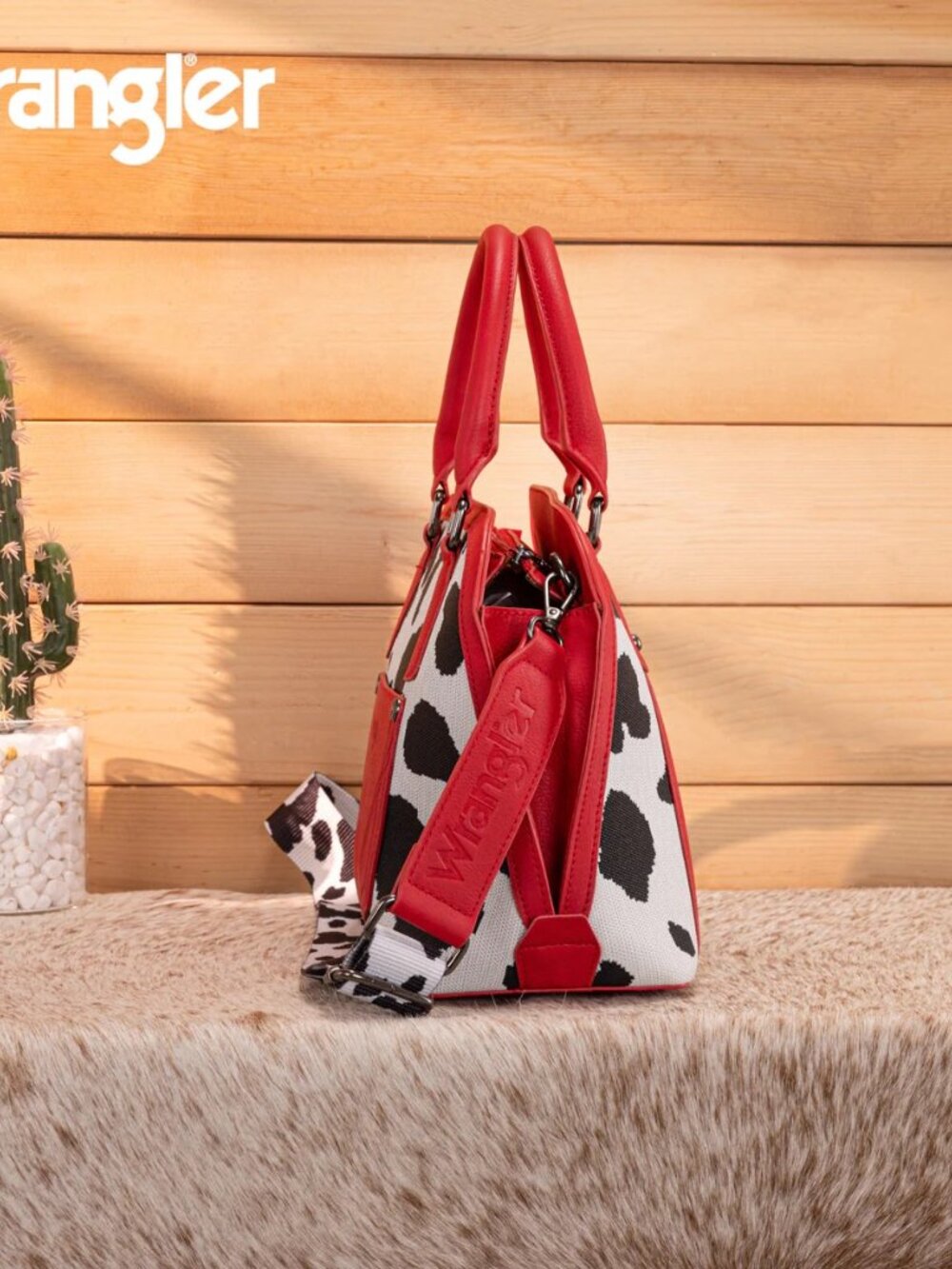 Wrangler Cow Print Satchel/Crossbody Wallet Set Red - Picture 4 of 8